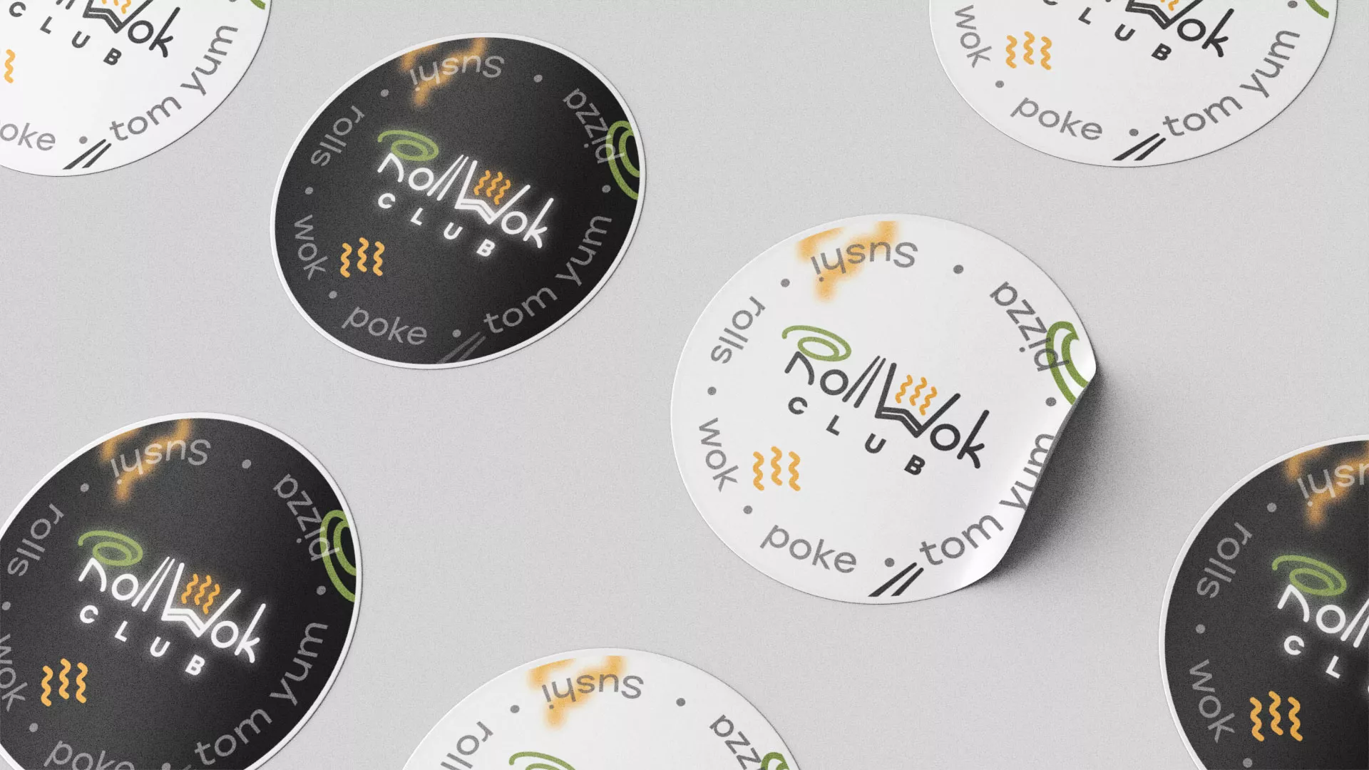 Разработка наклеек для суши-бара «Roll Wok Club» в Белоярском